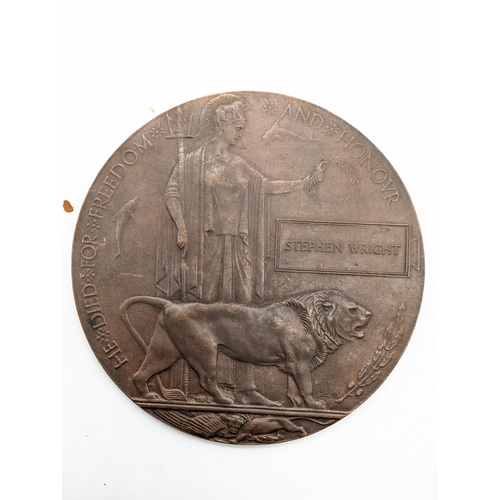 232 - Original Bronze The Great War WW1 Death Penny - Memorial Plaque - Period Piece Not Reproduction 