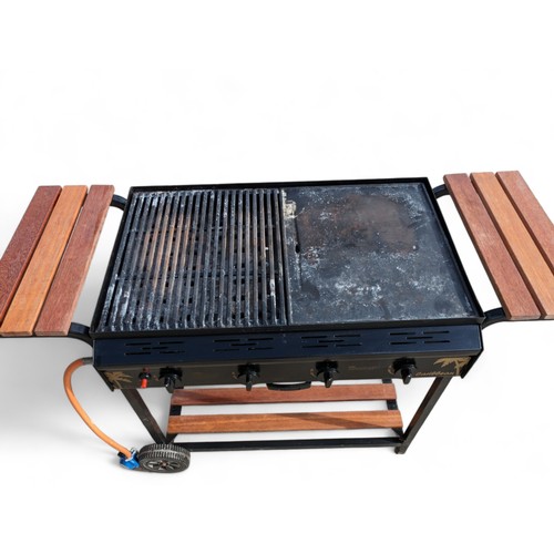 273 - EXCELLENT CARIBBEAN GRIDDLE BBQ ON WHEELS WITH WOODEN SLAT BASE AND GRIDDLE COVER. UNTESTED BUT APPE... 