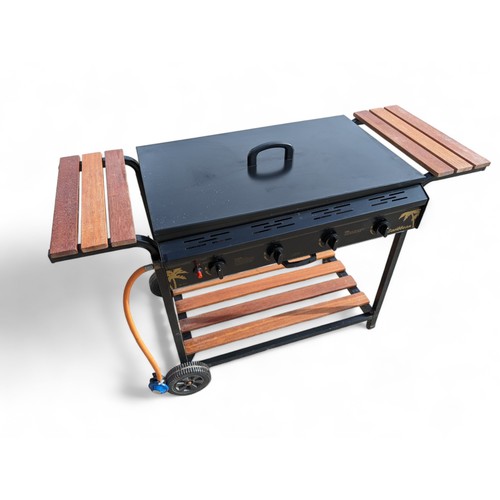 273 - EXCELLENT CARIBBEAN GRIDDLE BBQ ON WHEELS WITH WOODEN SLAT BASE AND GRIDDLE COVER. UNTESTED BUT APPE... 