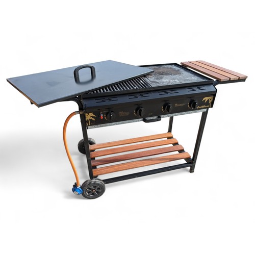 273 - EXCELLENT CARIBBEAN GRIDDLE BBQ ON WHEELS WITH WOODEN SLAT BASE AND GRIDDLE COVER. UNTESTED BUT APPE... 