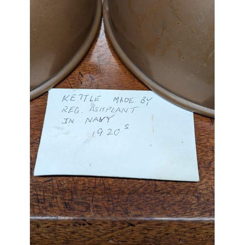 263 - Unusual Pair Copper Ships Kettles, Wondefully hand crafted in the 1920s. Internal Note Reads Made By... 