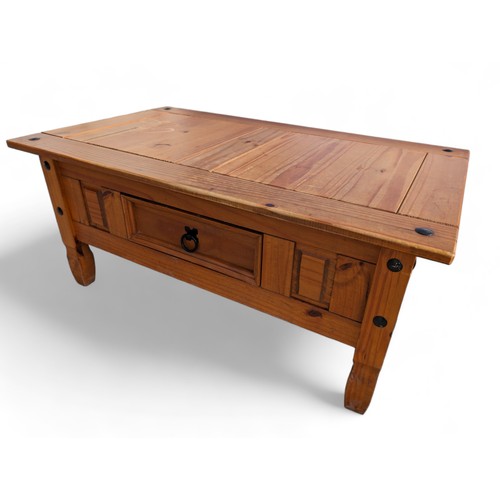 259 - Mexican Pine TV Stand & Coffee Table - Some Marks and Staiing to Top Surface of Coffee Table As Show... 