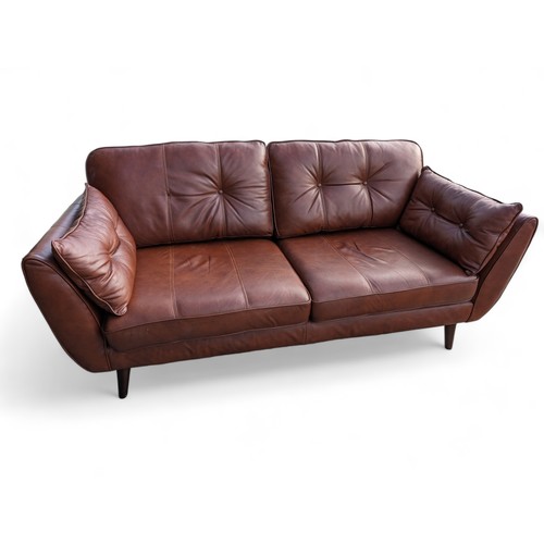 257 - Excellent Dark Tan Scandinavian Style Leather 3 Seater DFD Zinc Sofa - Overall Good Condition (Note ... 