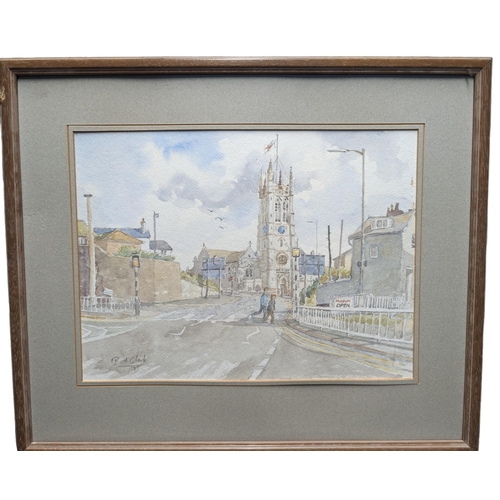 288 - Rod Clark Watercolour 20.5x17 inch - Dated and Signed - Depicting Village and Church scene.