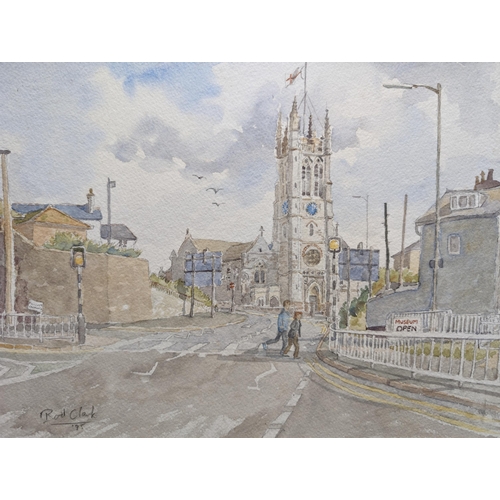 288 - Rod Clark Watercolour 20.5x17 inch - Dated and Signed - Depicting Village and Church scene.