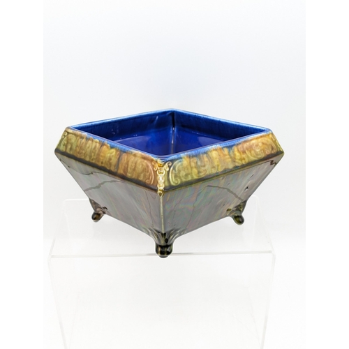 297 - Vintage Drip Glaze Wardle Art Small Footed Planter/ Bowl - Unusual Lustre Glaze with Cobalt Interior... 