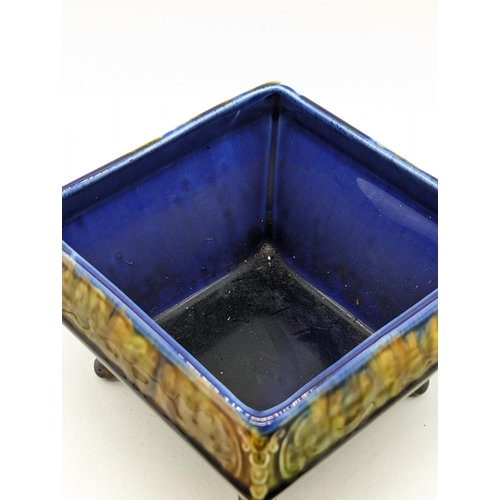 297 - Vintage Drip Glaze Wardle Art Small Footed Planter/ Bowl - Unusual Lustre Glaze with Cobalt Interior... 