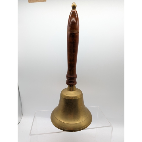 303 - Large Vintage Brass School Bell - In working Condition 33cm Bell diameter 13cm