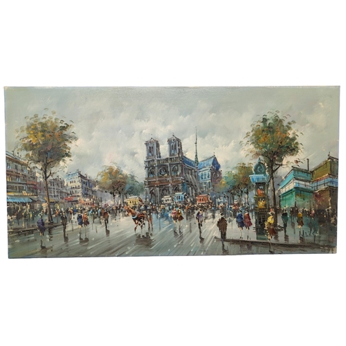 317 - Antonio DeVity Huge Original Oil On Canvas - Extensive Parisian Scene - Unframed 47