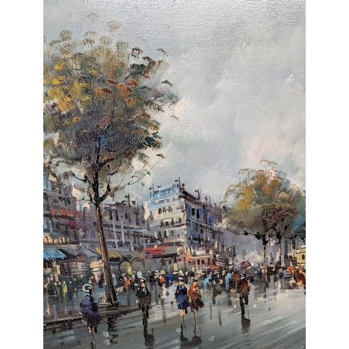 317 - Antonio DeVity Huge Original Oil On Canvas - Extensive Parisian Scene - Unframed 47