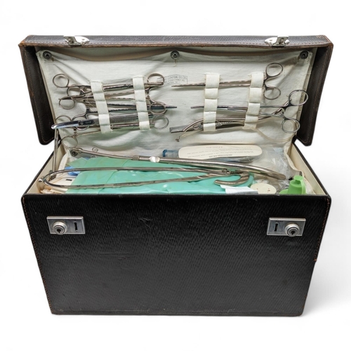 334 - Vintage Travelling Midwives Medical Case Full of Medical Equipment - Including Tools, Umbilical Tyin... 