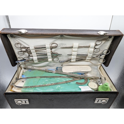 334 - Vintage Travelling Midwives Medical Case Full of Medical Equipment - Including Tools, Umbilical Tyin... 