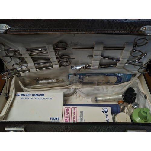 334 - Vintage Travelling Midwives Medical Case Full of Medical Equipment - Including Tools, Umbilical Tyin... 