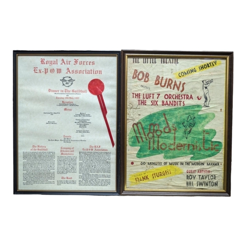 342 - RAF/WW2  Interest Large Framed Ex POW Association Guild Hall Invitation Plus Vintage Bob Burns Theat... 