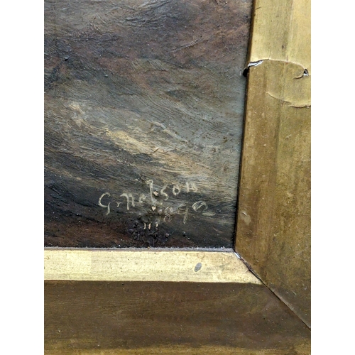 343 - G.Nelson 1892 Original Oil on Board - Depicting Sail Barge On Rough Seas. In Original Plaster Gilt F... 