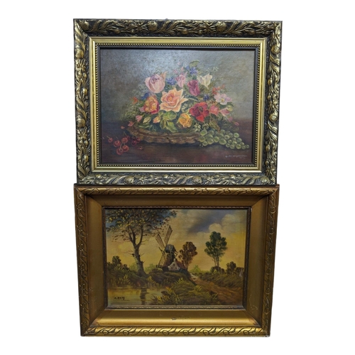 345 - Two Vintage Original Oil Paintings - In Decorative Gilt Frames - Still Life On Board - Signed Lower ... 