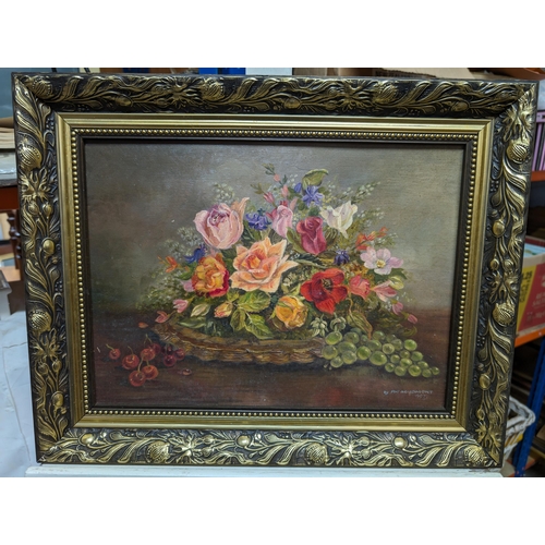 345 - Two Vintage Original Oil Paintings - In Decorative Gilt Frames - Still Life On Board - Signed Lower ... 