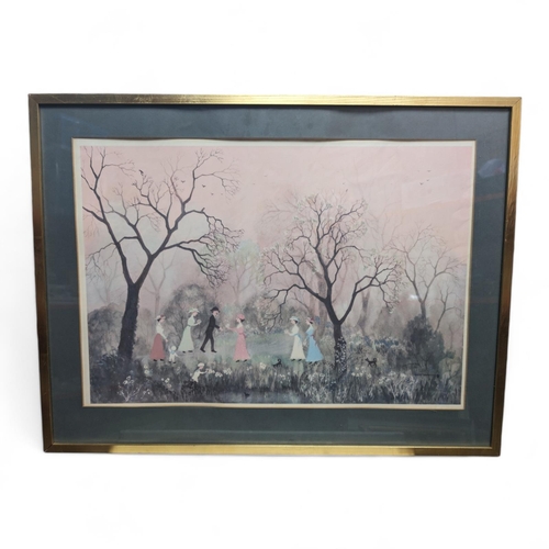 355 - Large Helen Bradley Print All on an April Evening - Well Mounted And Framed 69x53cm