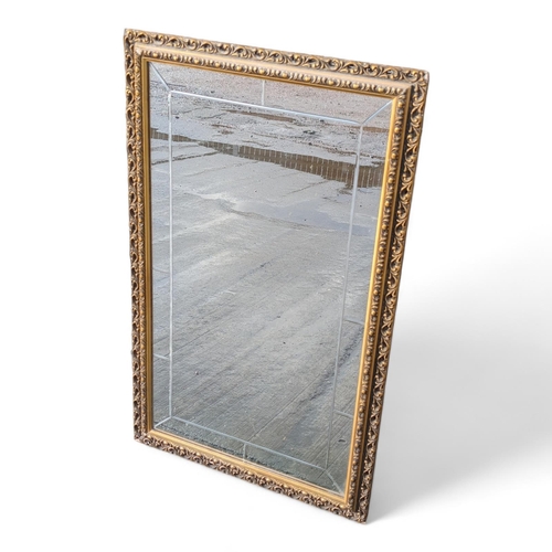 358 - Large Heavy Cut Glass Mirror With Ornately Carved Gilt Style Frame - Excellent Condition 54x90cm