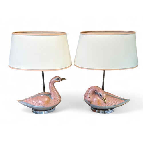 111A - STAR LOT - EXCEPTIONAL PAIR LUCIENNE MONIQUE VINTAGE TABLE LAMPS IN THE FORM OF DUCKS - WITH ORIGINA... 