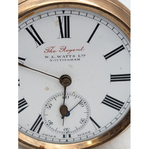 428 - The Regent W E Watts Enamel faced Pocket watch - Full Hunter Swiss Made Star Dennison Case Running -... 