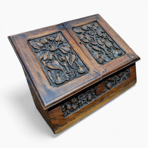 11B - Antique Profusely Carved Oak Desk Box / Letter Holder, Gorgeous Carved Oak Relief Panels With Foliag... 