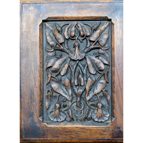 11B - Antique Profusely Carved Oak Desk Box / Letter Holder, Gorgeous Carved Oak Relief Panels With Foliag... 