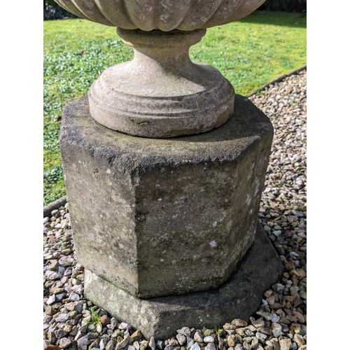 10 - Large Country House Style Reconstituted Stone  Garden Planter / Urn With Pedestal Concrete Base - Ex... 