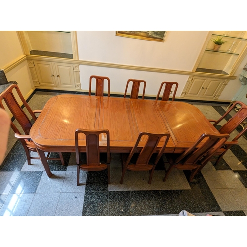 105 - Large Impressive 240cm 8 Seater Chinese Rosewood Extending Dining Table - Comprised of 6 Dining Chai... 