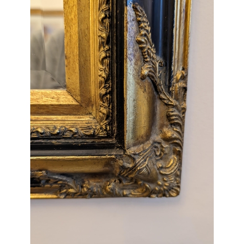 113 - Gorgeous Ebonised & Gilt Style Large Hallway Bevelled Edge Mirror - Attractively Carved And Excellen... 