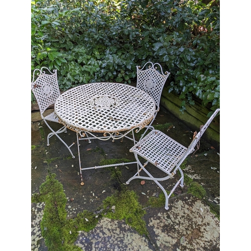 18 - Vintage Cast Iron Garden / Bistro / Folding Table & Chair Set, With Four Chairs (One Needs Repair) 9... 