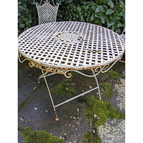 18 - Vintage Cast Iron Garden / Bistro / Folding Table & Chair Set, With Four Chairs (One Needs Repair) 9... 