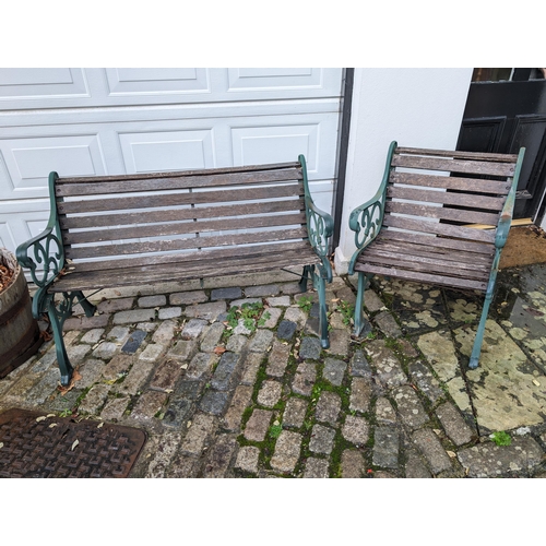 19 - Cast Iron Ended Garden Bench Seat Set, Two Seater And Single Seater - Timbers Appear Solid bench has... 