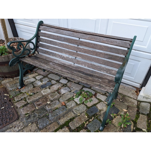 19 - Cast Iron Ended Garden Bench Seat Set, Two Seater And Single Seater - Timbers Appear Solid bench has... 