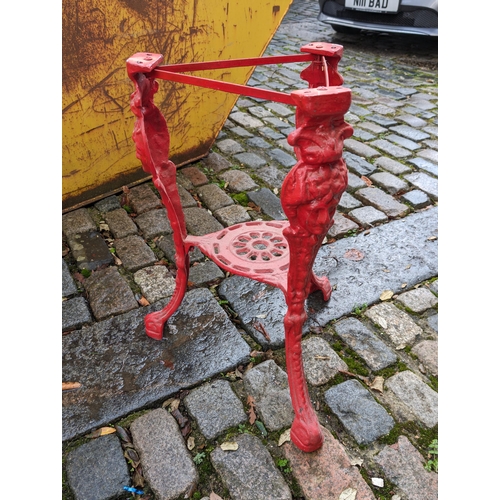 21 - Red Cast Iron Trio Table Legs / Good Condition - No Top