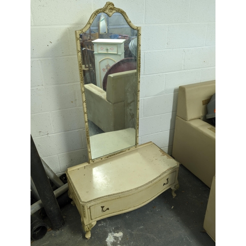 32 - French Style Mid Century Cheval Mirror / Dressing Mirror With Drawer - Solid But Needs Restoration C... 