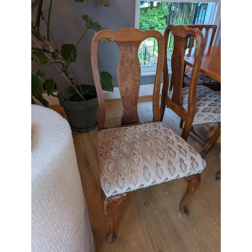 38 - Set of 6 Queen Anne Style Walnut/Elm Dining Chairs 2 Carvers, With Extending Solid Wood Dining Table... 