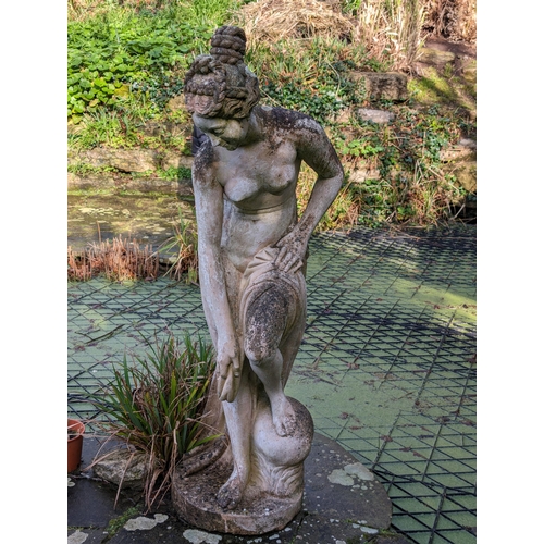 4 - Large 165cm Heavy Reconstituted Stone  Garden Statue, Lady Bathing. Excellent Weathering, Patina / M... 