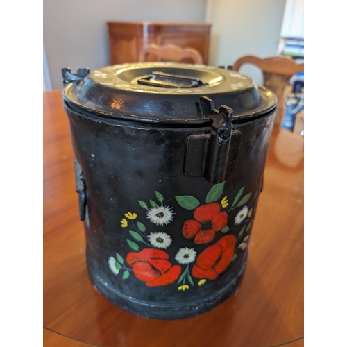 43 - Early 20 / Late 19C English Hand Painted Toleware Tin / Bucket - Lovely Condition - Floral Design 25... 