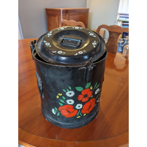 43 - Early 20 / Late 19C English Hand Painted Toleware Tin / Bucket - Lovely Condition - Floral Design 25... 