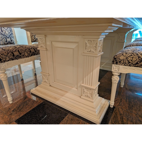 44 - Exceptional Bespoke Hand Made 360cm 12 Seater Dining Table, With Three Corinthian Pillar / Floral Hi... 