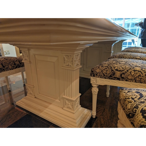 44 - Exceptional Bespoke Hand Made 360cm 12 Seater Dining Table, With Three Corinthian Pillar / Floral Hi... 