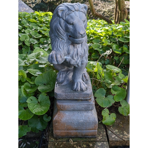 5 - Large Pair Reconstituted Stone  Garden Lion Statues On Pedestal Bases Very Heavy - Excellent Conditi... 