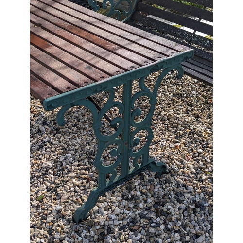 6 - Large Cast Iron Ended Garden Table With Two Benches - Good Condition - Timber In Good Condition