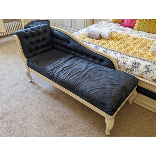 61 - Large Bespoke Handmade Chaise Lounge And Footstool, Ornately Carved Matches Furniture Previous, Dark... 