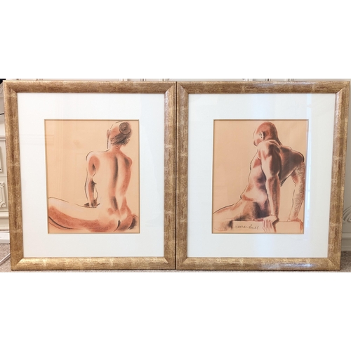 62 - Pair Large Sarah Bell Original Artworks - Oil Pastels - Male / Female Nude Figural - Wonderful Paint... 