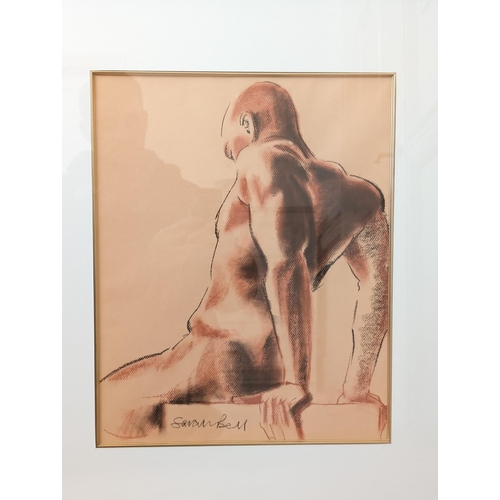 62 - Pair Large Sarah Bell Original Artworks - Oil Pastels - Male / Female Nude Figural - Wonderful Paint... 