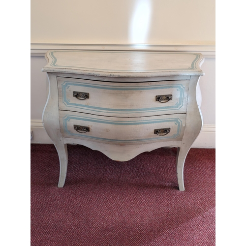 63 - Painted Bombe Commode 2 Drawer - Chic Style - Solid Wood, Blue / White Chic. Some Cracks but Not Aff... 