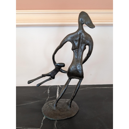 80 - Mid Century Bronzed Abstract Style Ornament - Mother Swinging Child 20x20x30cm