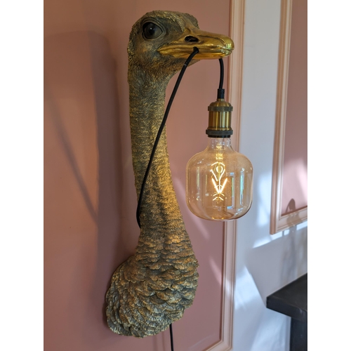 82 - Quirky Large Ostrich Franz Josef Golden Wall lamp - Lovely Condition And A Real Talking Point ! 25x2... 